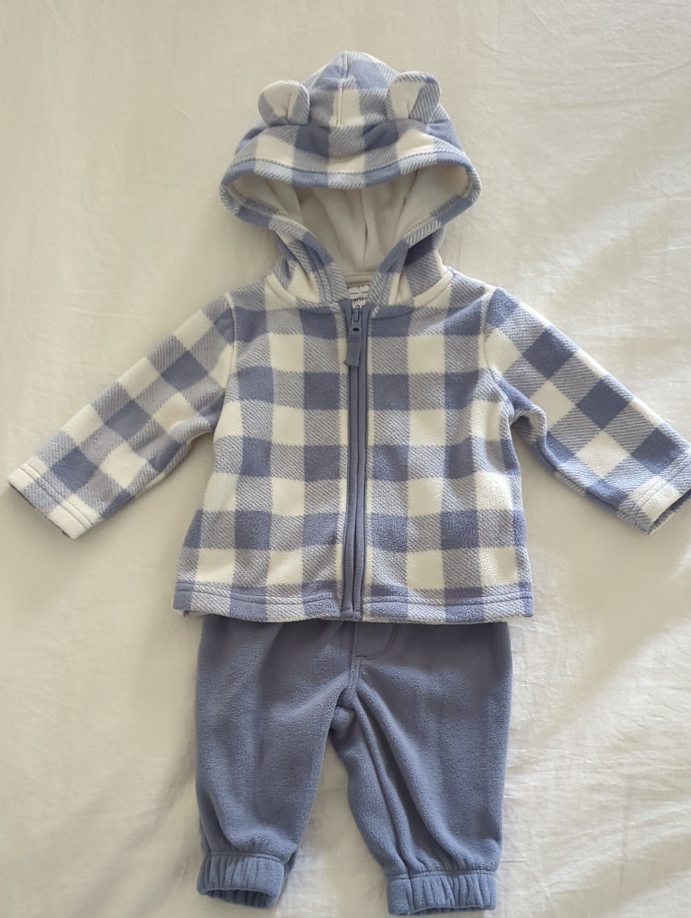 Carter's Blue & White Plaid Hooded Fleece Set, Size 3m